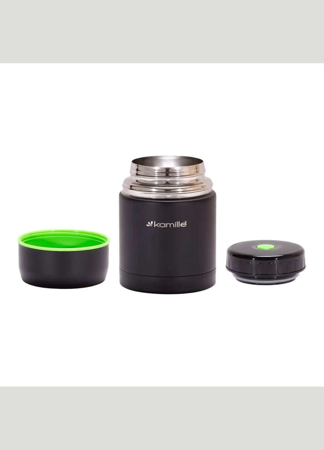 Термос харчовий 500 мл з нержавіючої сталі Чорний Kamille (312550535)