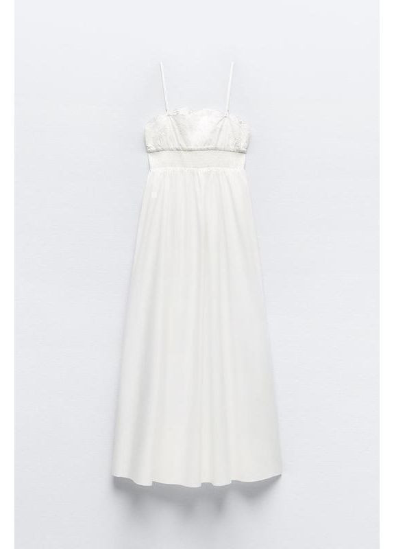 Белое поплиновое платье с вышивкой Zara