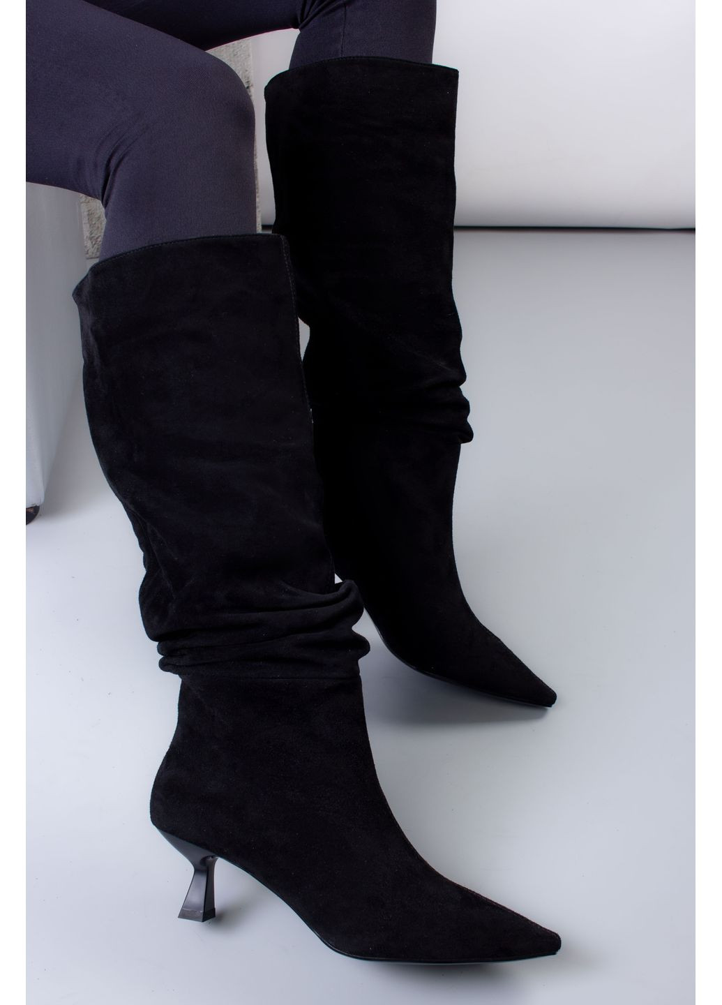 сапоги женские h301-2j-1 натуральная замша черные 346572 Where Uwear