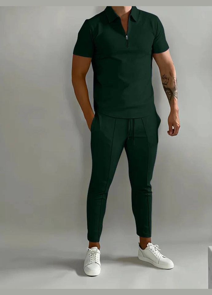 Зеленый летний костюм мужской No Brand