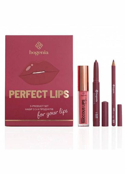Подарочный набор для губ Perfect Lips 3-product set, карандаш для помады, блеск для губ, карандаш для губ Bogenia (342373966)