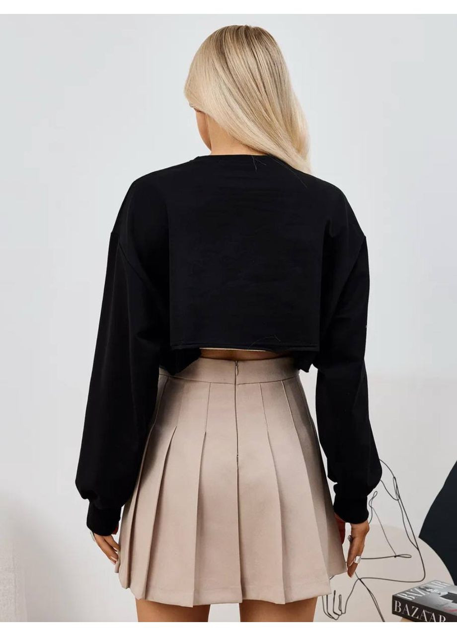 Чорний ✨базовий кроп-світшот із рукавами-ліхтариками | розмірна сітка в описі DK/DL Мода без кордонів однотонний без декору (360889958)