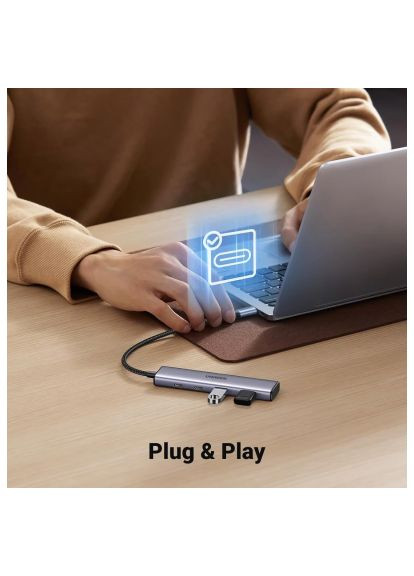 Концентратор (15395) Ugreen USB-C to 2xUSB 3.0 + 2xUSB-C CM473 gray (366694261)