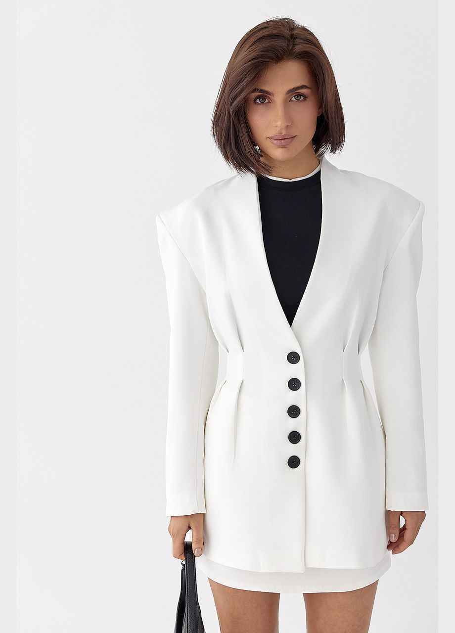 Приталений подовжений піджак зі складками - молочний колір Lurex (324392612)