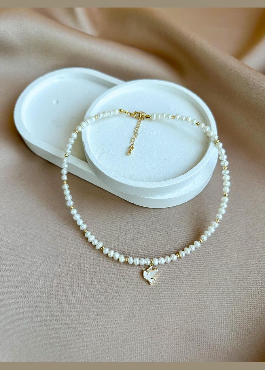 Набор женских украшений чокер и серьги натуральный жемчуг и голубки подарок женщине h=36 см No Brand (369505286)