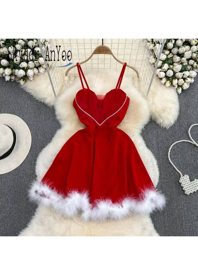 Червона святковий новорічна святкова міні сукня з пишною спідницею Adelante однотонна