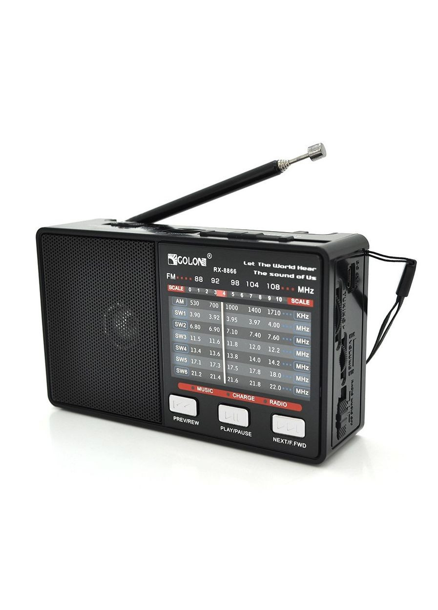 Портативний радіоприймач із ліхтариком ФМ приймач на батарейках АА або батарея BL-5C USB MP3 RX-8866 Чорний Golon (313109966)
