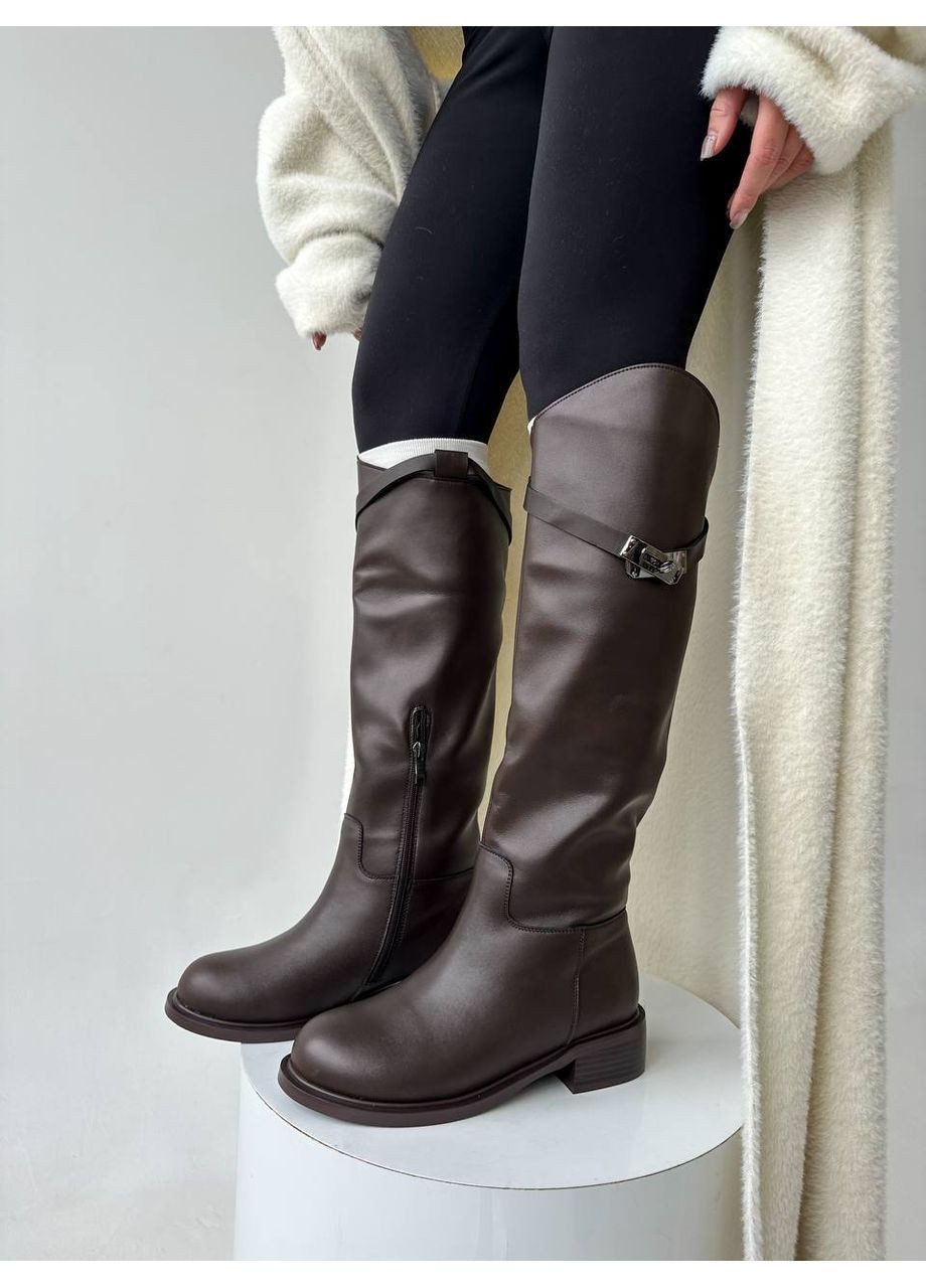 Зимние женские сапоги жокеи из натуральной кожи евро зима цвет шоколад No Brand