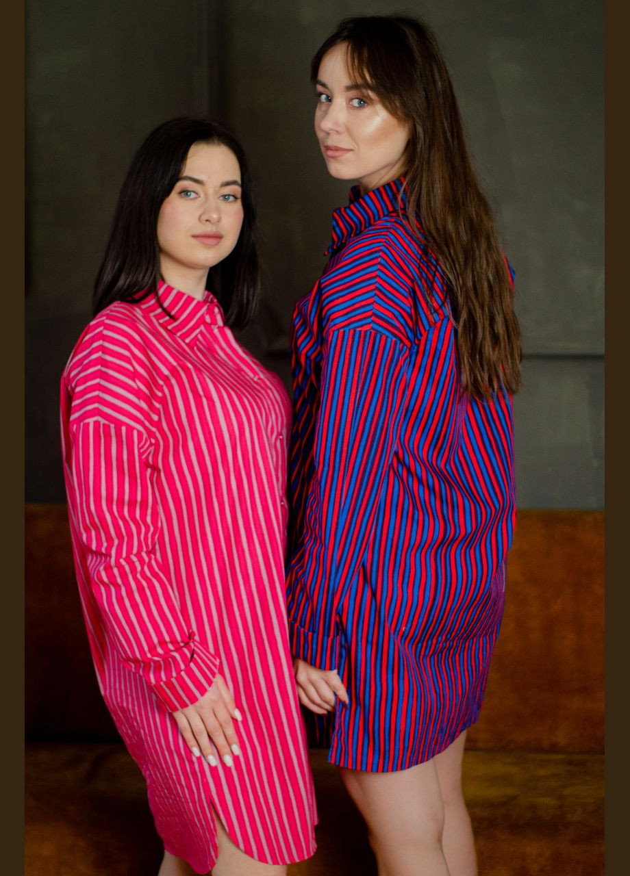 Сорочка жіноча подовжена у синьо-червону смужку PAPLYK (286422263)