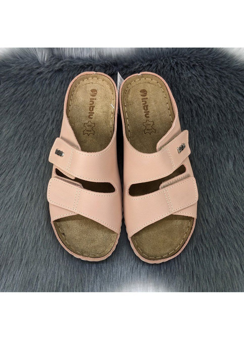 Шльопанці жіночі білі шкіряні на липучках на широку ногу Inblu (294607221)