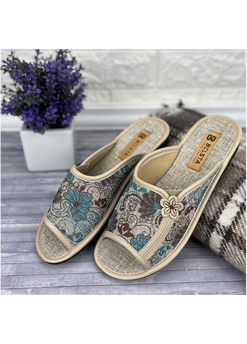 Бежевые тапочки жiночi текстильнi е-00166-1 бежевi No Brand