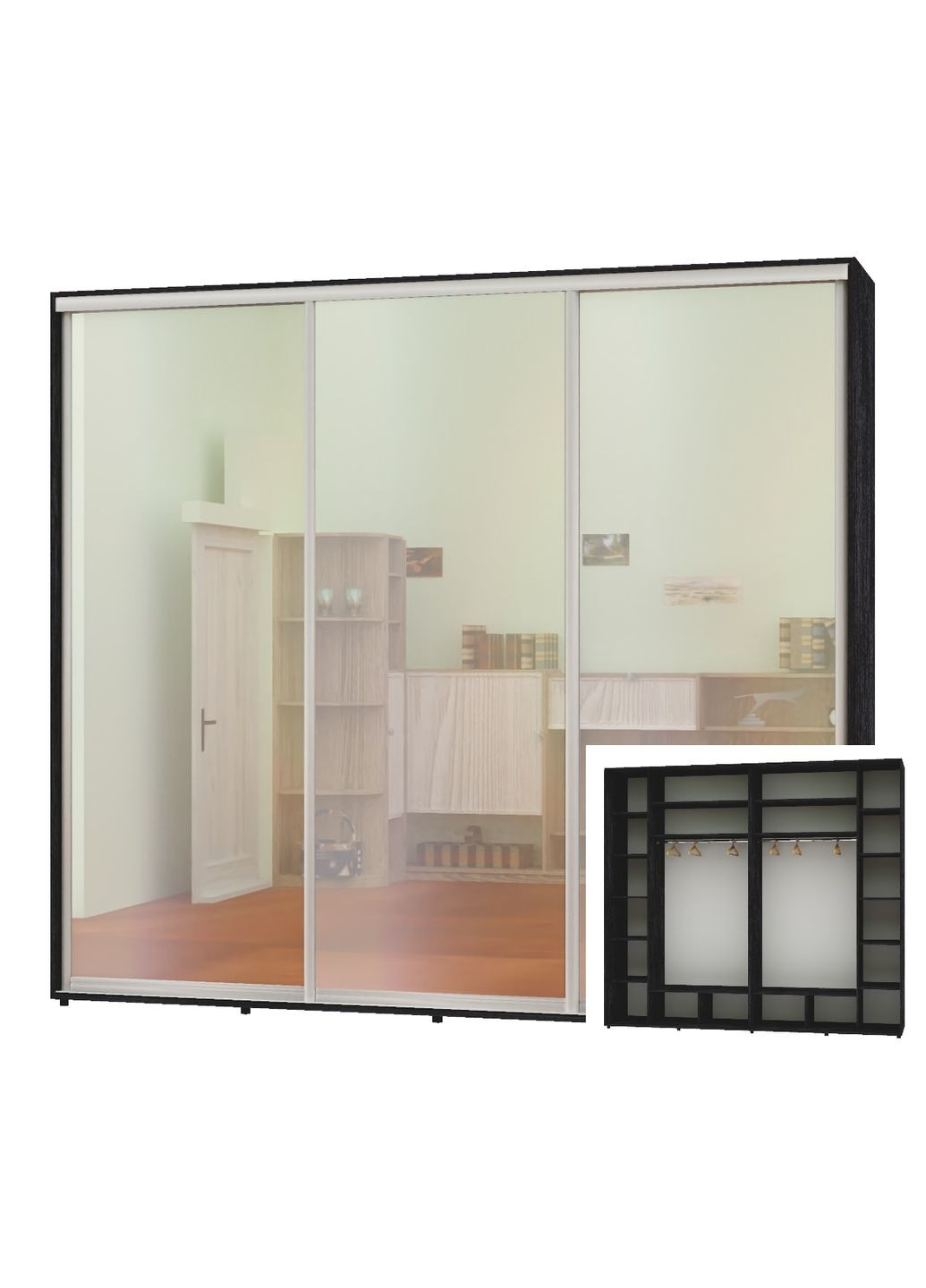 Шафа-купе тридверна 280*60*240 Бетон темний 3 двері Дзеркало Люкс-149 Алекса (360477135)