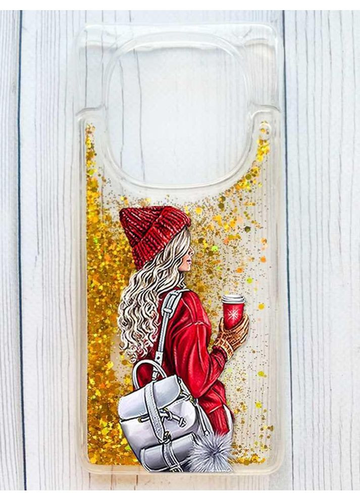 Чехол с плавающими золотыми блестками на Xiaomi Redmi Note 14 Pro 4G Девушка с рюкзаком (принт 9) Creative (363967272)