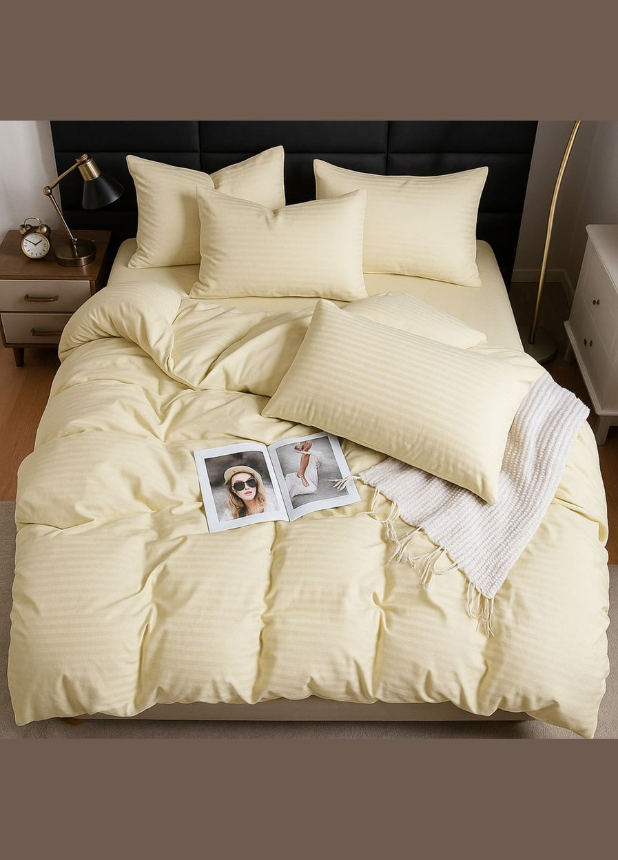 Постельное белье двуспальное евро молочное Сатин страйп 54001 Ananasko (339079035)