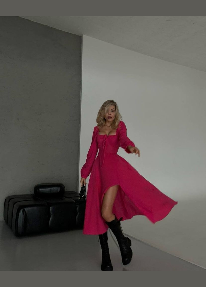 Малиновое кэжуал платье со шнуровкой на спине Adelante однотонное