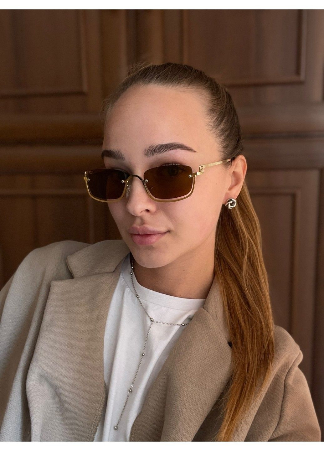 Очки солнцезащитные унисекс полуободковые Enjoy золотистые с коричневыми линзами No Brand (322427040)