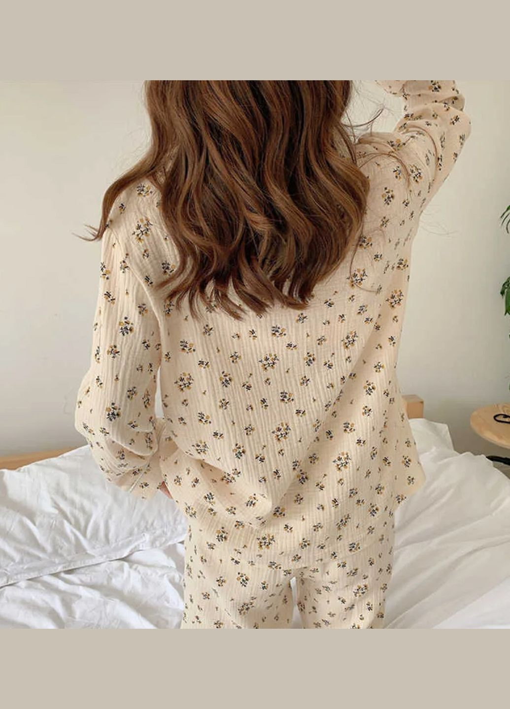 Молочна всесезон піжама жіноча з візерунком рубашка + брюки Malta