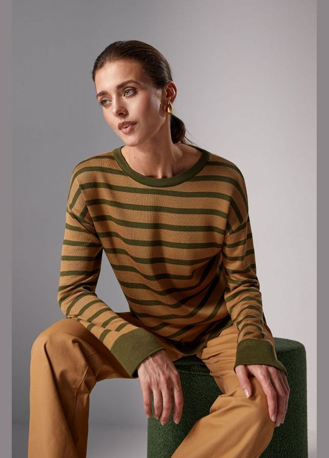 Світло-коричневий демісезонний жіночий подовжений джемпер із віскозної пряжі (2085) Triko Bakh