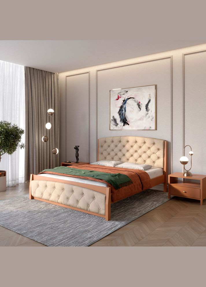 Двоспальне дерев'яне ліжко Мехіко (RAL8025)/Аляска 23 (Бежевий) 180х200 см (MBG-12009) Mebigrand (368280958)