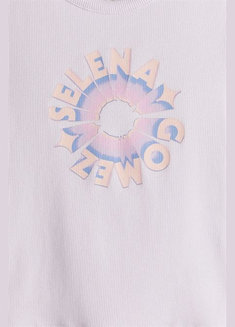 Бузкова літня футболка із ребристого трикотажу з принтом - 158/164см(12-14р) H&M