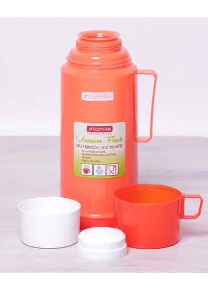 Термос Glass 1000мл скляна колба з 2 чашками для чаю та кави туристичний термос Kamille (368977505)