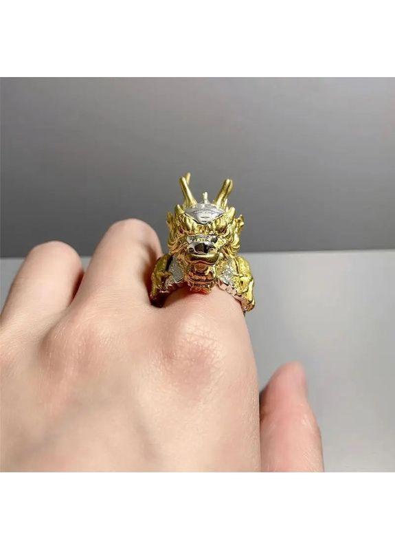 Каблучка-перстень золотасто-срібляста чоловіча давній дракон преміум з рубіновими очима розмір 19.5 OrnatusDivinus947 No Brand (367831408)