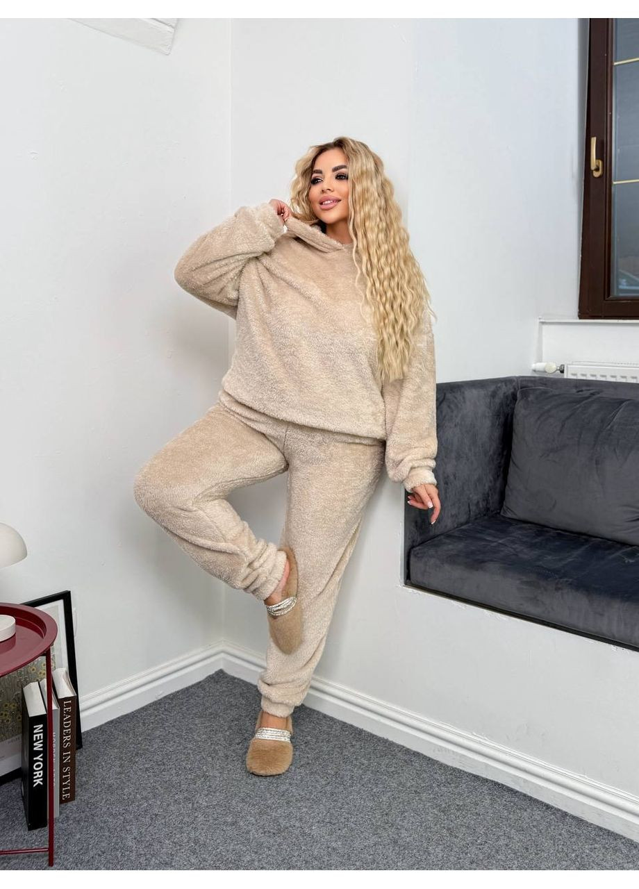 Бежевый зимний женский костюм для дома из махры бежевого цвета 35198 Fashion