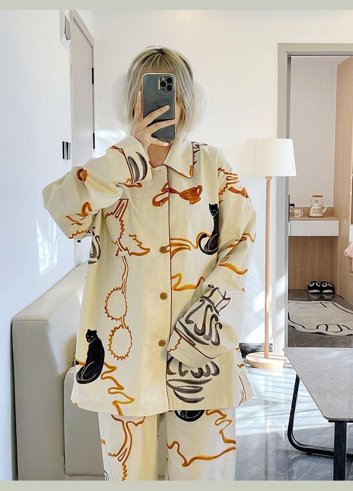 Кремова піжама принт графіті чорна пантера No Brand