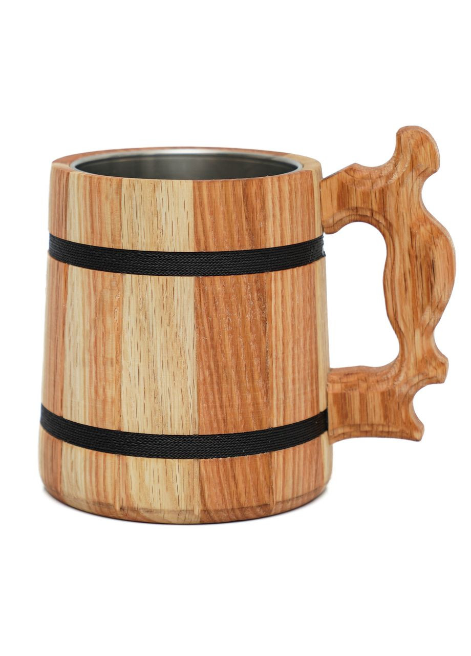 Пивная кружка с металлической вставкой дубовая No Brand (325864721)
