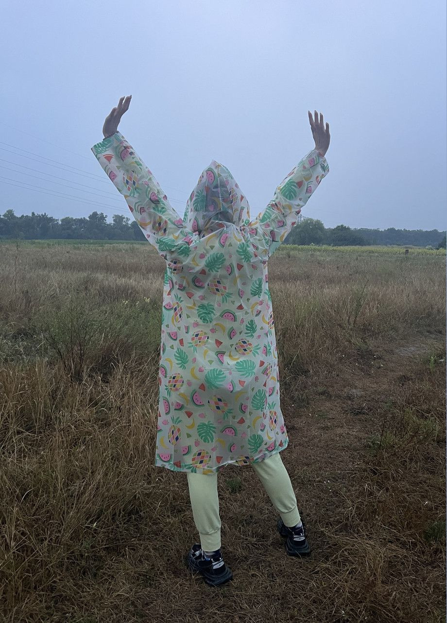 Многоразовый дождевик плащ на кнопках с капюшоном Арбузы, размер универсальный XS-3XL (44-54) Eva (301536165)