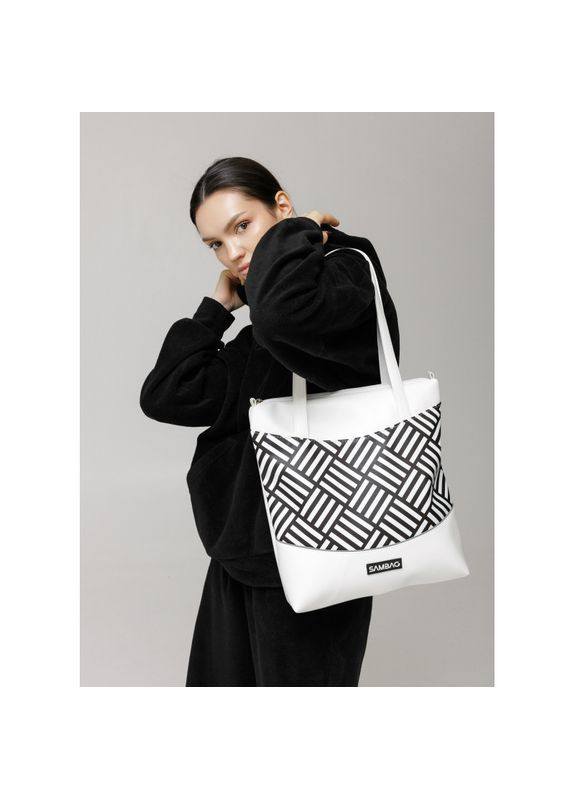 Сумка Shoper NOVA біла з принтом "StriQ" Sambag (329692810)
