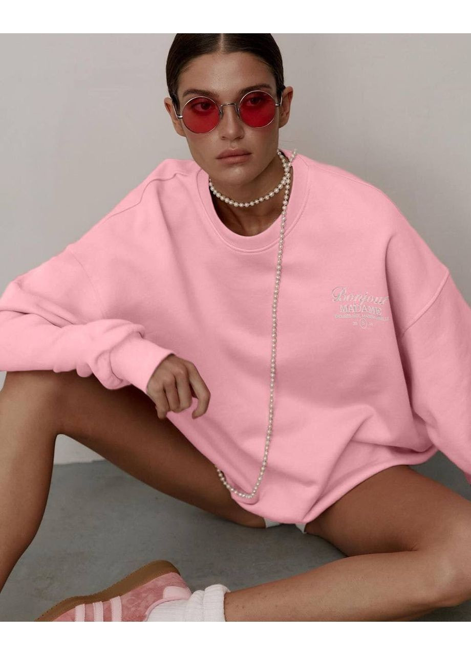 Рожевий жіночий світшот оверсайз з написом MonCher (367088162)