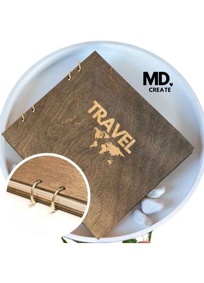 Фотоальбом Travel с деревянной обложкой на кольцах с кремовыми листами | Деревянный альбом для фото WOW DIY (304997301)