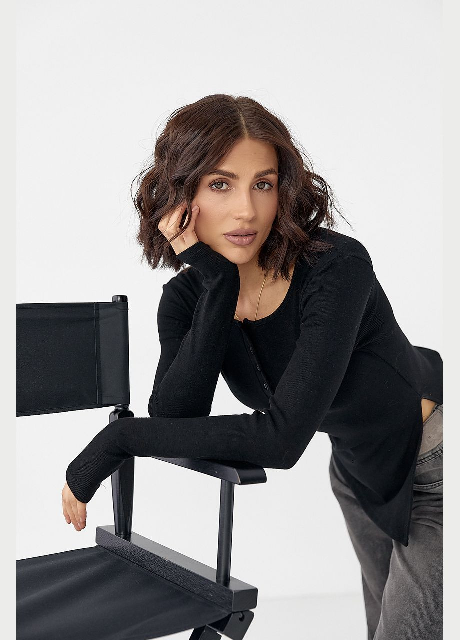 Трикотажная кофточка на пуговицах - черный Lurex (330988602)