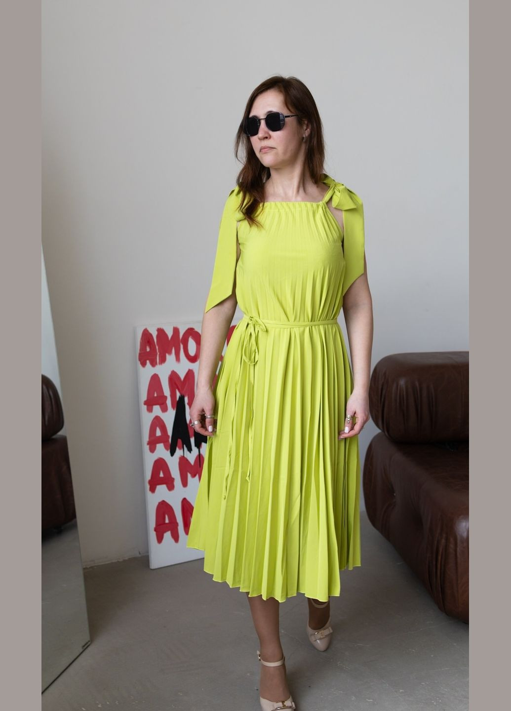 Летний женский летний плиссированный сарафан салатовый Capricious однотонный