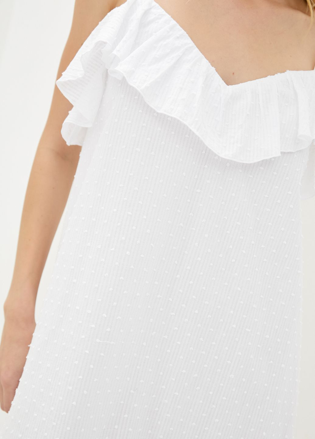 Білий кежуал коротка бавовняна сукня білого кольору в дрібний однотонний горошок. ORA однотонна