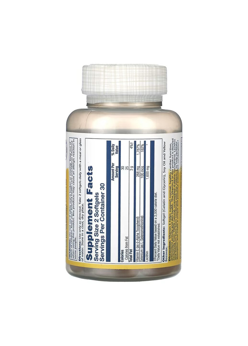 Вітамін E з селеном для серця і шкіри 268 мг 60 капсул антиоксидантна добавка Solaray (367956407)