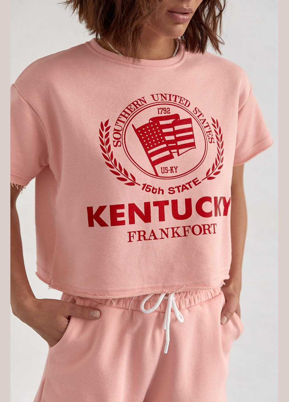 Женский спортивный комплект со шортами и футболкой - бежевый цвет, L (sku_9295) No Brand (315391022)