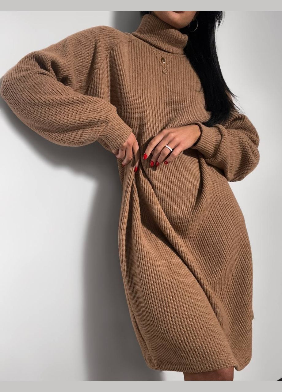 Темно-бежевое повседневный, кэжуал, джинсовое платье женское No Brand однотонное