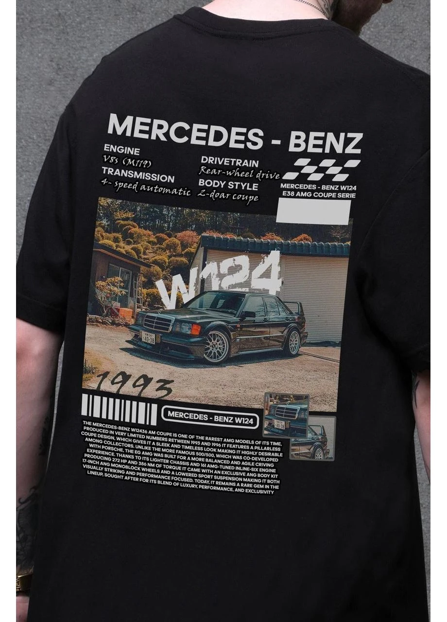 Чорна чоловіча оверсайз футболка з принтом w124 mercedes-benz чорна without seli No Brand Футболка