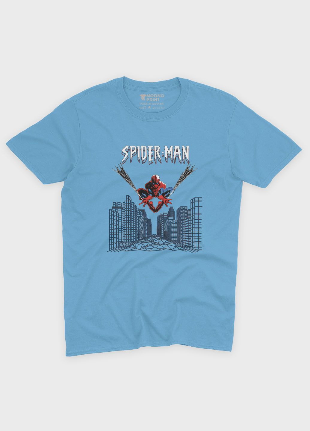 Голубая демисезонная футболка для мальчика с принтом супергероя - человек-паук (ts001-1-lbl-006-014-038-b) Modno