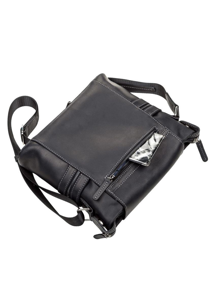 Чоловіча шкіряна сумка через плече місткий месенджер із натуральної шкіри чорний 25*28*6 см Shvigel (329149793)