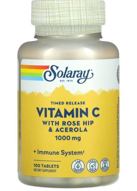 Витамин С для иммунитета Vitamin C 1000 мг 100 таб Solaray (357342673)