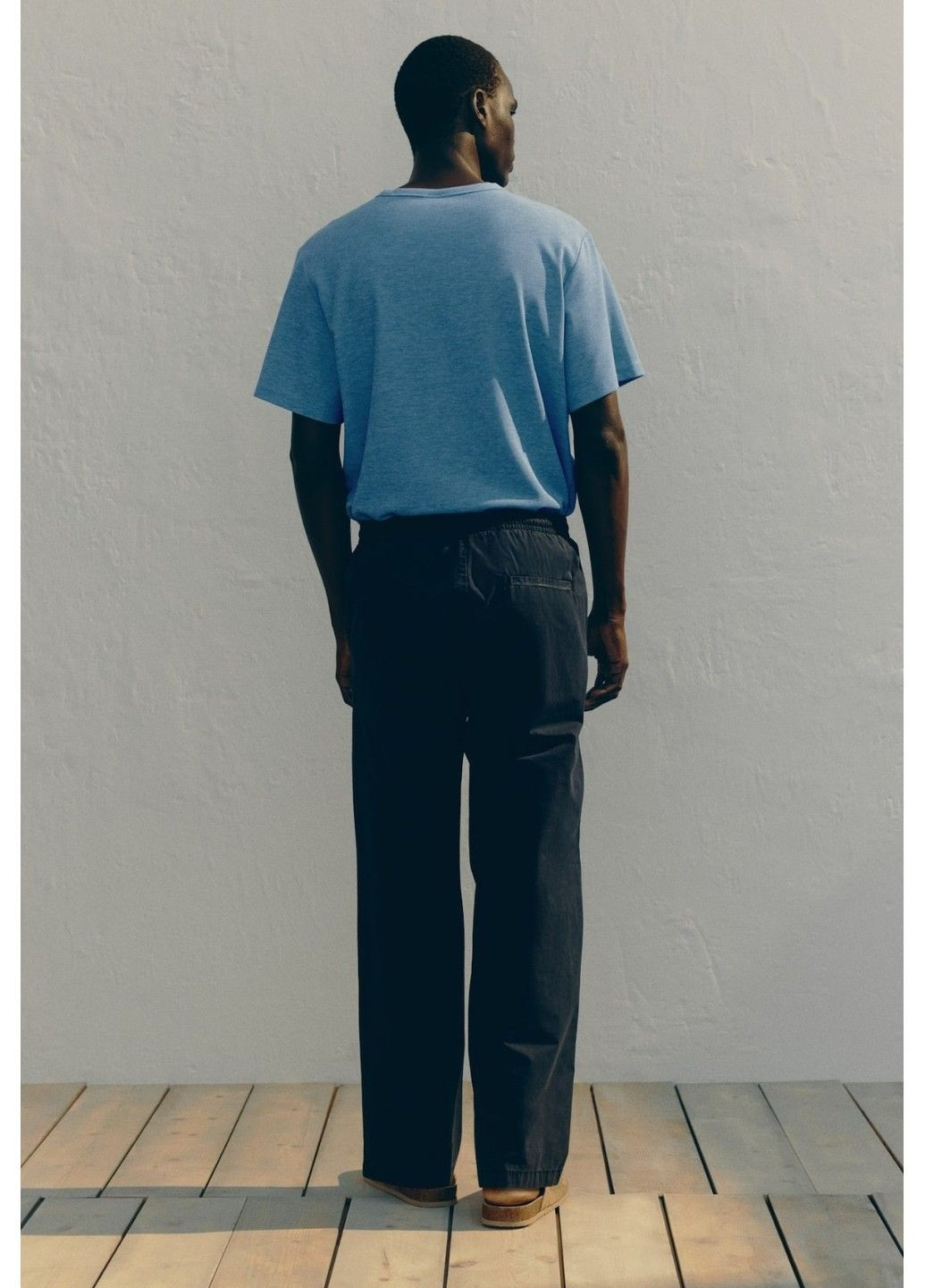 Блакитна чоловіча футболка з вафельним плетінням regular fit (58398) m блакитна H&M