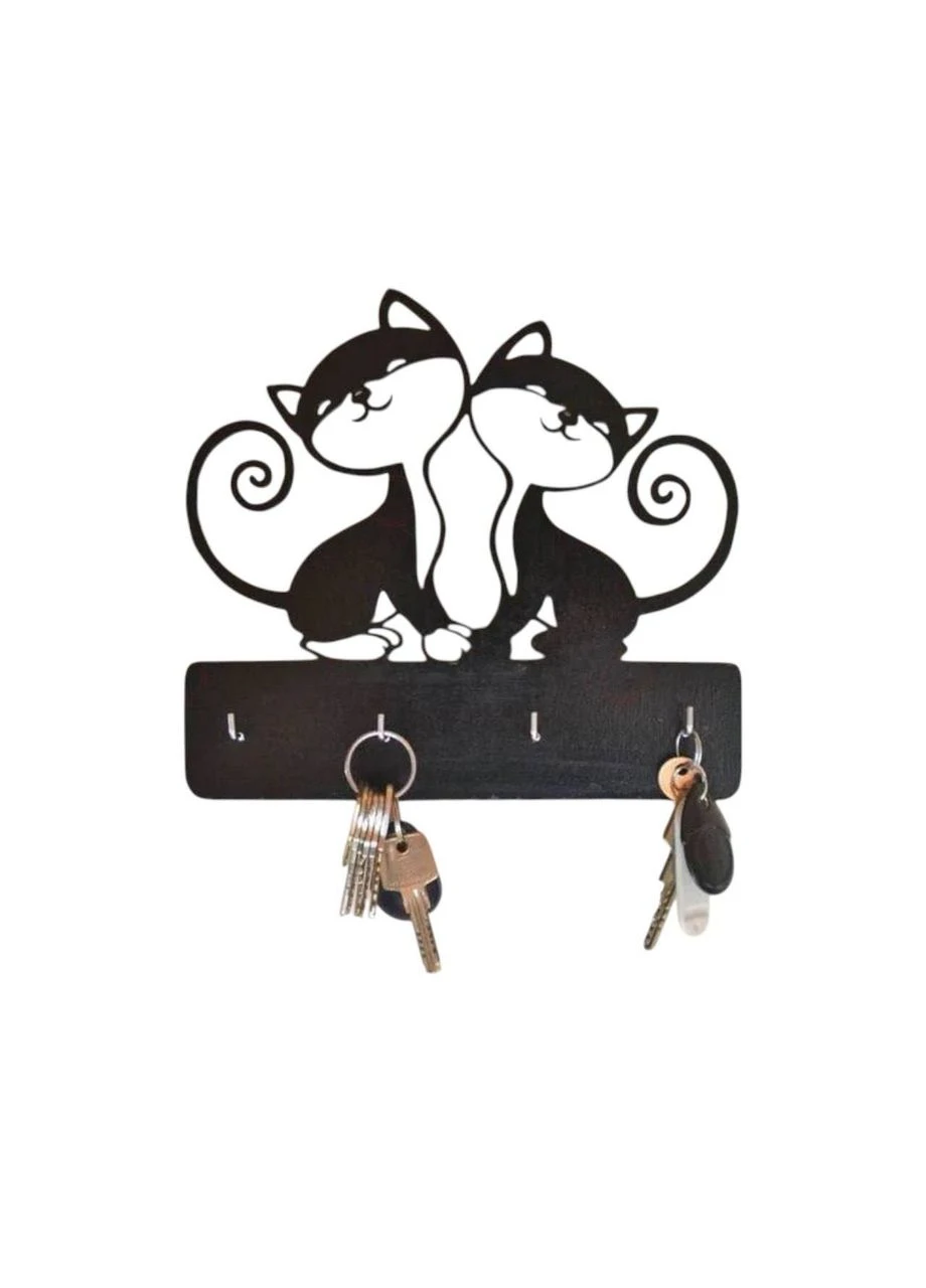 Ключница с котиками из дерева Woodcraft 37х34см черная No Brand (393258886)