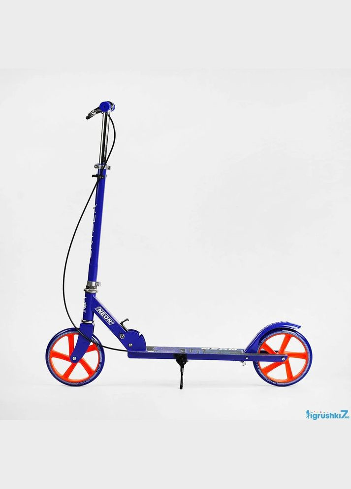 Дитячий двоколісний самокат Neon N-41417 зі складаною конструкцією та ручним гальмом синій Skyper (335053055)