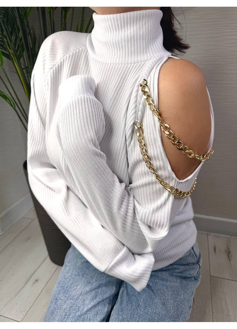 Белый женский свитер с цепочками на флисе No Brand Р4939-610/