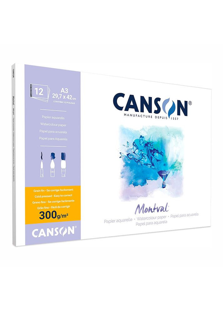 Склейка для акварелі MONTVAL А3 300г/м2 12л натуральний середнє зерно Canson (362578275)
