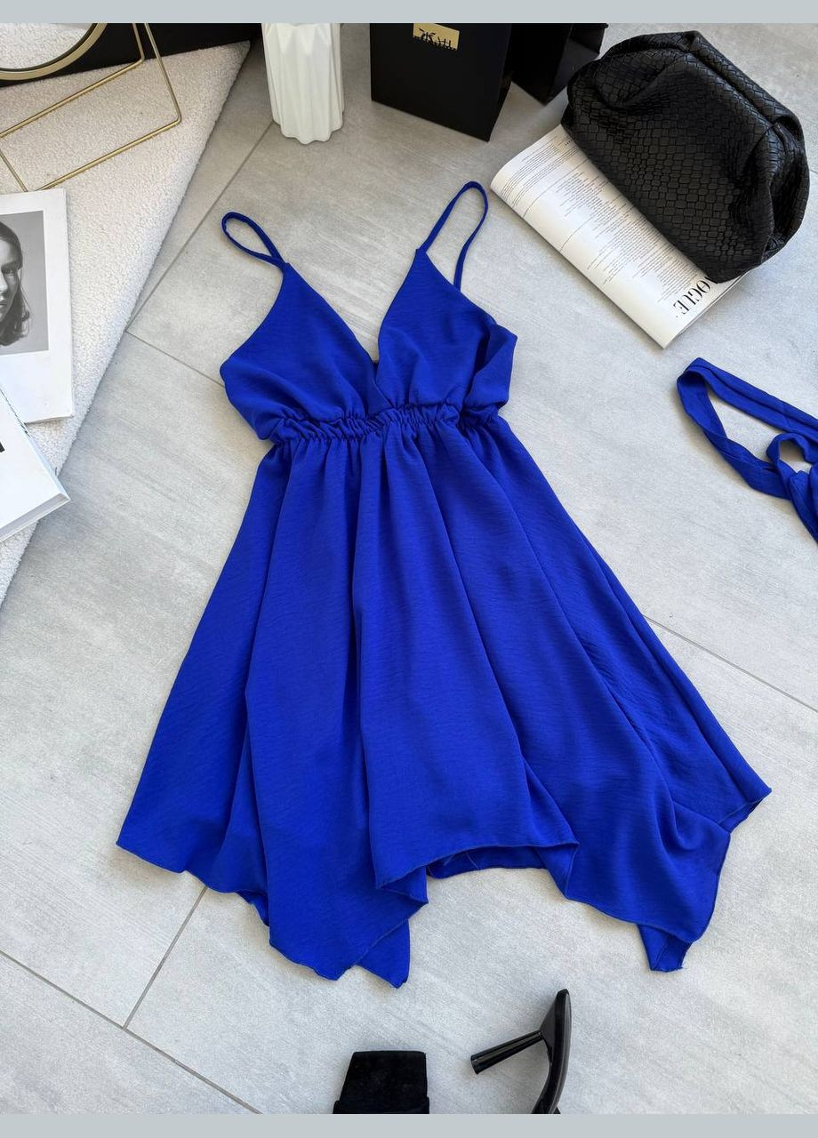 Синее женское платье-комбинезон с креп-жатки No Brand