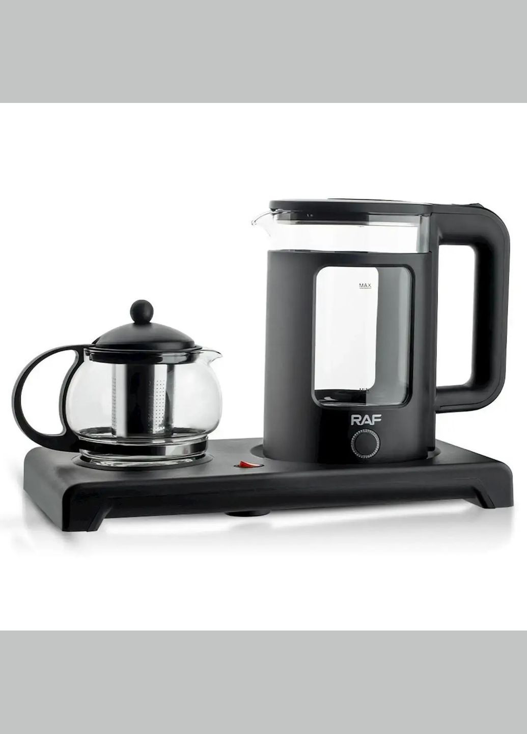Стеклянный чайник на подставке со стеклянным заварником на 1.8 л и 0.6 л 1500Вт RAF R-7855 Domotec (370977698)